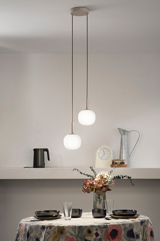 FANEUROPE SOSPENSIONE ERIS BIANCO E MARRONE IN ALLUMINIO+VETRO 2XE14 26X15X150CM