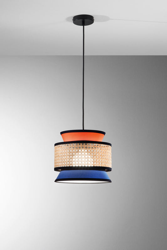 FANEUROPE SOSPENSIONE GAZEBO ARANCIONE+BLU+RATTAN NATURALE 1XE27 D26X200CM I-GAZEBO-S26-AB