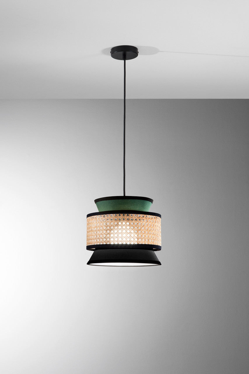 FANEUROPE SOSPENSIONE GAZEBO VERDE+NERO+RATTAN NATURALE 1XE27 D26X200CM I-GAZEBO-S26-VN