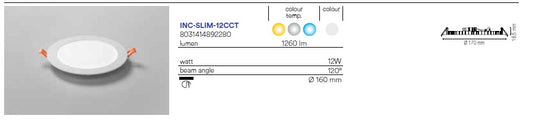 Faretto ad incasso LED SLIM ultrasottile in alluminio bianco 12W 1260LM 170X1,85mm con funzione CCT