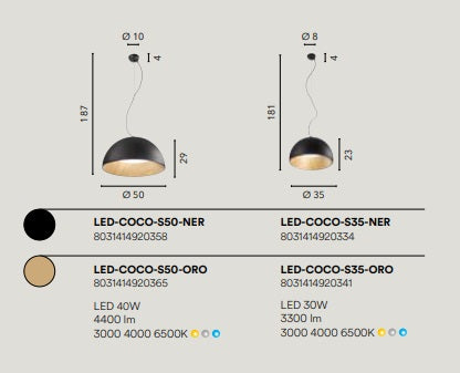 FANEUROPE SOSPENSIONE LED COCO ORO 30W 3300LM CCT 35X181CMPE LED-COCO-S35-ORO