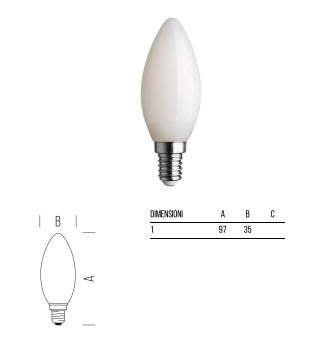 BOT LIGHTING lampadina Dimmerabile oliva led E14 5,9 W 806LM 2700K luce calda vetro Bianco latte full glass MLD2006x2D