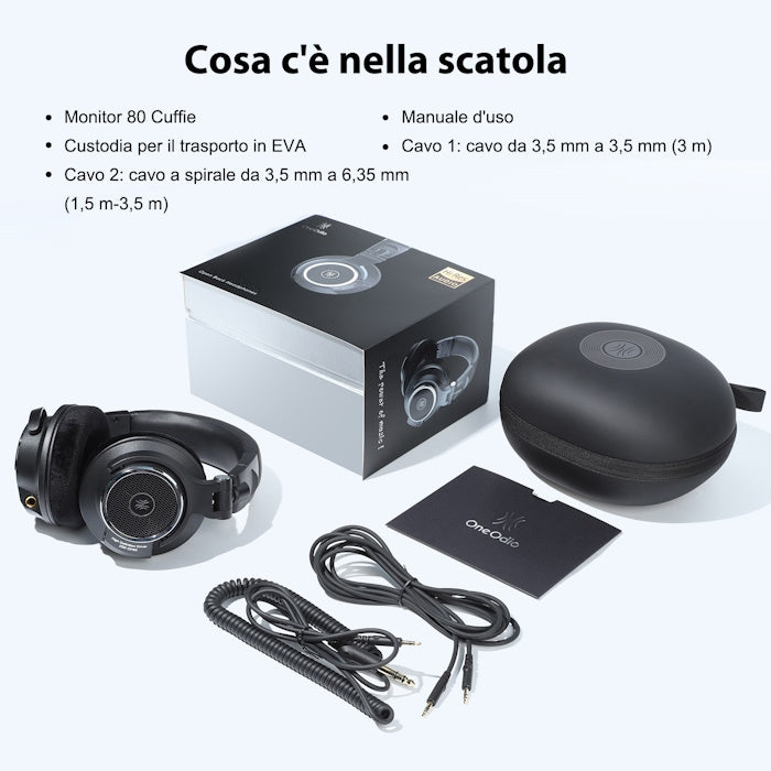 Cuffie con filo nero OneOdio Monitor 80 Hi-Res Cuffie DJ Open Back Professionali Black ONEOM80366B