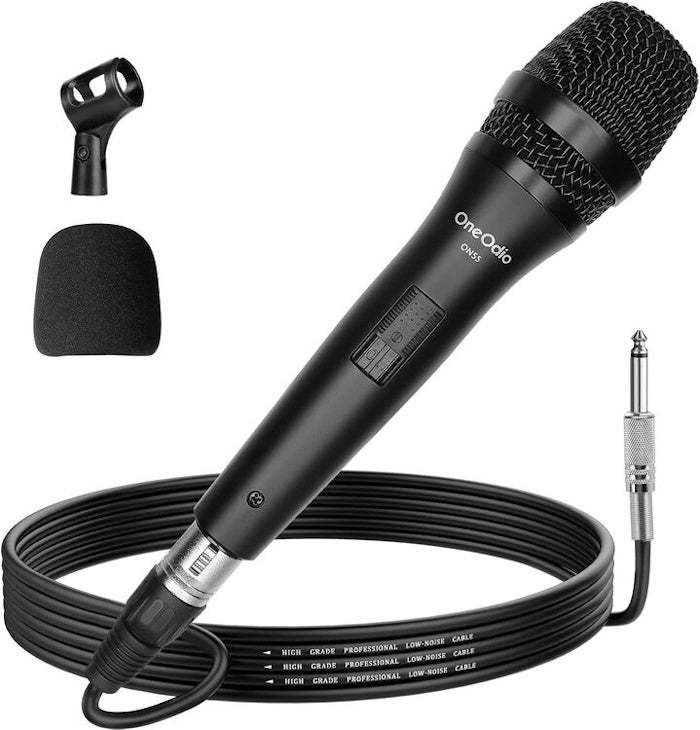 Microfono Vocale DinamicoOneOdio ON55 Cardioide con Cavo XLR da 5 m e Supporto per Clip UNOON55793B