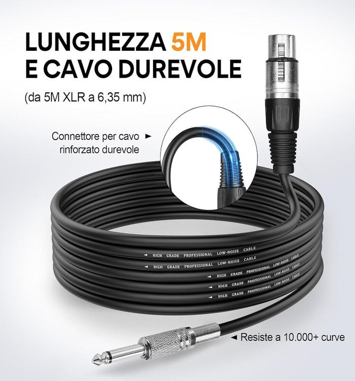 Microfono Vocale DinamicoOneOdio ON55 Cardioide con Cavo XLR da 5 m e Supporto per Clip UNOON55793B