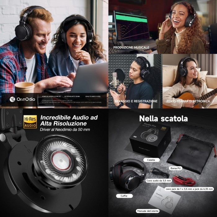 Cuffie con filo Nero OneOdio Studio Pro 50 Cuffie Hi-Res DJ Cablate c/Microfo ONEOP50052B
