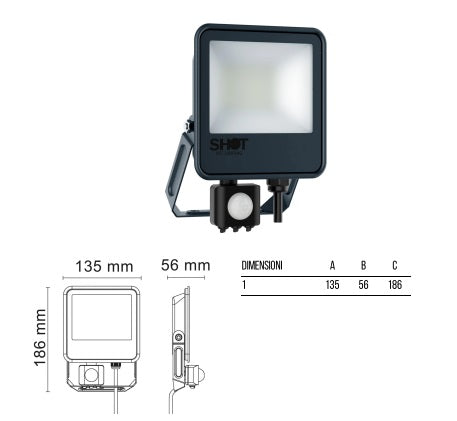 Bot Lighting Faro led con rilevatore di presenza Proiettore a LED slim NERO 30W 3450lm ORLANDO30GIR