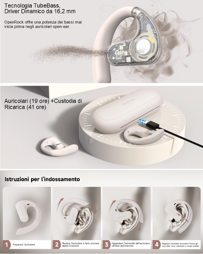 Cufiie Bluetooth Wireless Beige OneOdio OpenRock S A Conduzione Aperta UNORS984G