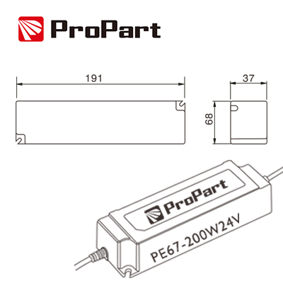 Alimentatore PROPART IP67 24V 200W 8.33A Size:191*68*37mm