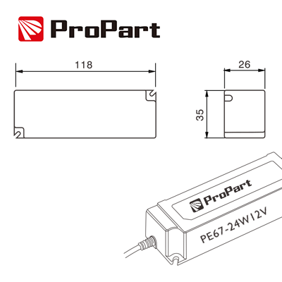 Alimentatore PROPART IP67 12V 24W 2A Size:118*35*26mm