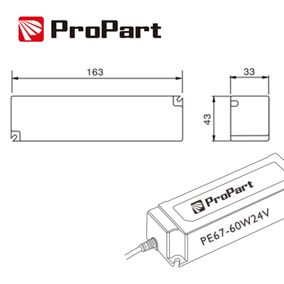 Alimentatore PROPART IP67 24V 60W 2.5A Size:163*43*33mm