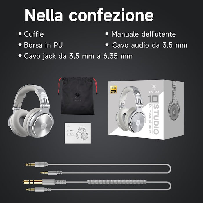 Cuffie con filo Argento OneOdio Studio Pro 10 Hi-Res c/ Shareporte e Microfono ONEOP10172S
