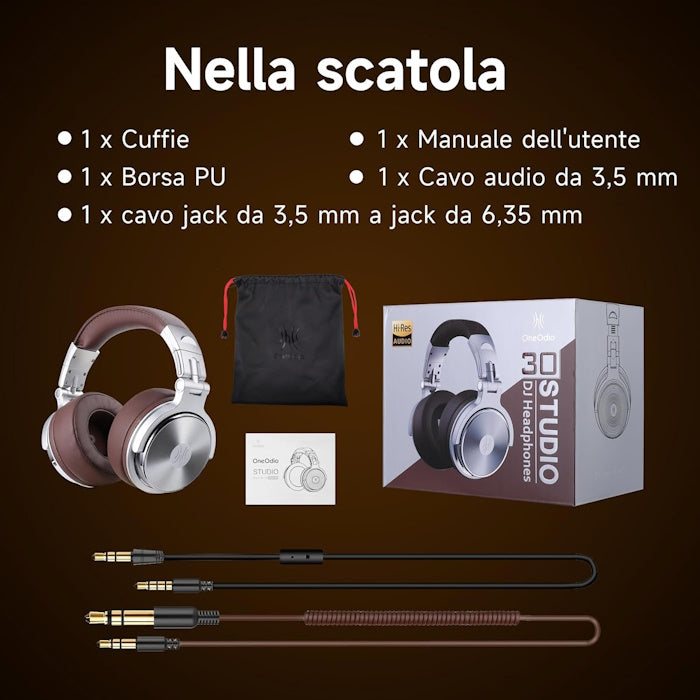 Cuffie con filo Argento/Marrone OneOdio Studio Pro 30 Hi-Res DJ Cablate UNOOP30298S