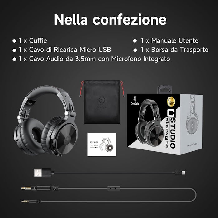 Cuffie Bluetooth Wireless Nero con microfono OneOdio Studio C Hi-Res Cuffie DJ 5.0 ONEOPC045B
