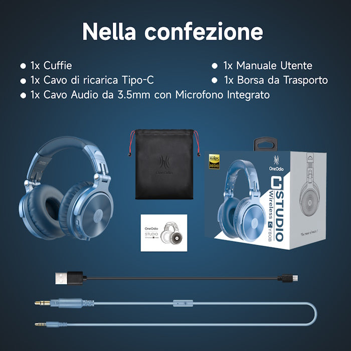 Cuffie Bluetooth Wireless Blu OneOdio Studio C Hi-Res 5.0 ONEOPC592A