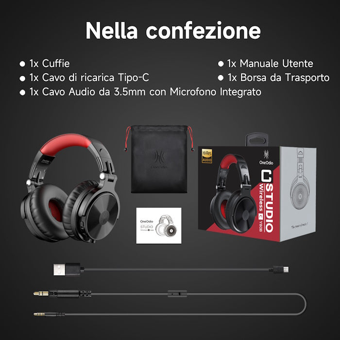 Cuffie Bluetooth Wireless Red/Black OneOdio Studio C Hi-Res 5.0 ONEOPC48BR