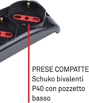 ROSI Multipresa serie Emilia spina 10A, NERA 4 prese schuko biv. 10/16A RS94073T