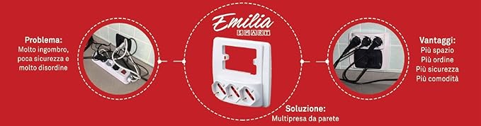 Rosi Multipresa da parte Emilia smart con 3 prese schuko bivalenti 10/16A NERA RS94133