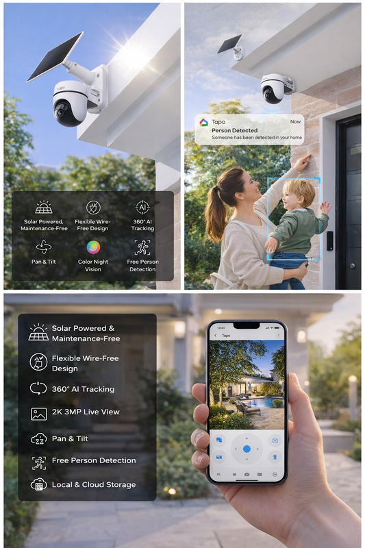 Tapo TC90 Kit Telecamera di Sicurezza Smart 360° P&T + Pannello solare