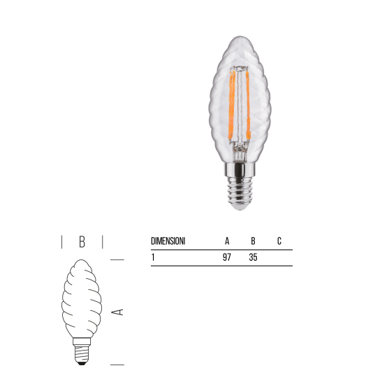 BOT LIGHTING lampadina tortiglione led E14 4,5W 470LM 2700K luce calda vetro trasparente WLD2004t2