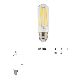 BOT LIGHTING lampadina led tubolare T37 vetro trasparente 8,TW E27 4000K 1055lm luce naturale WLD7708X3