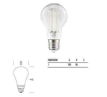 BOT LIGHTING lampadina goccia filamento bianco led E27 10,5W 1521LM 3000K luce calda vetro Trasparente WLW1015X2BB