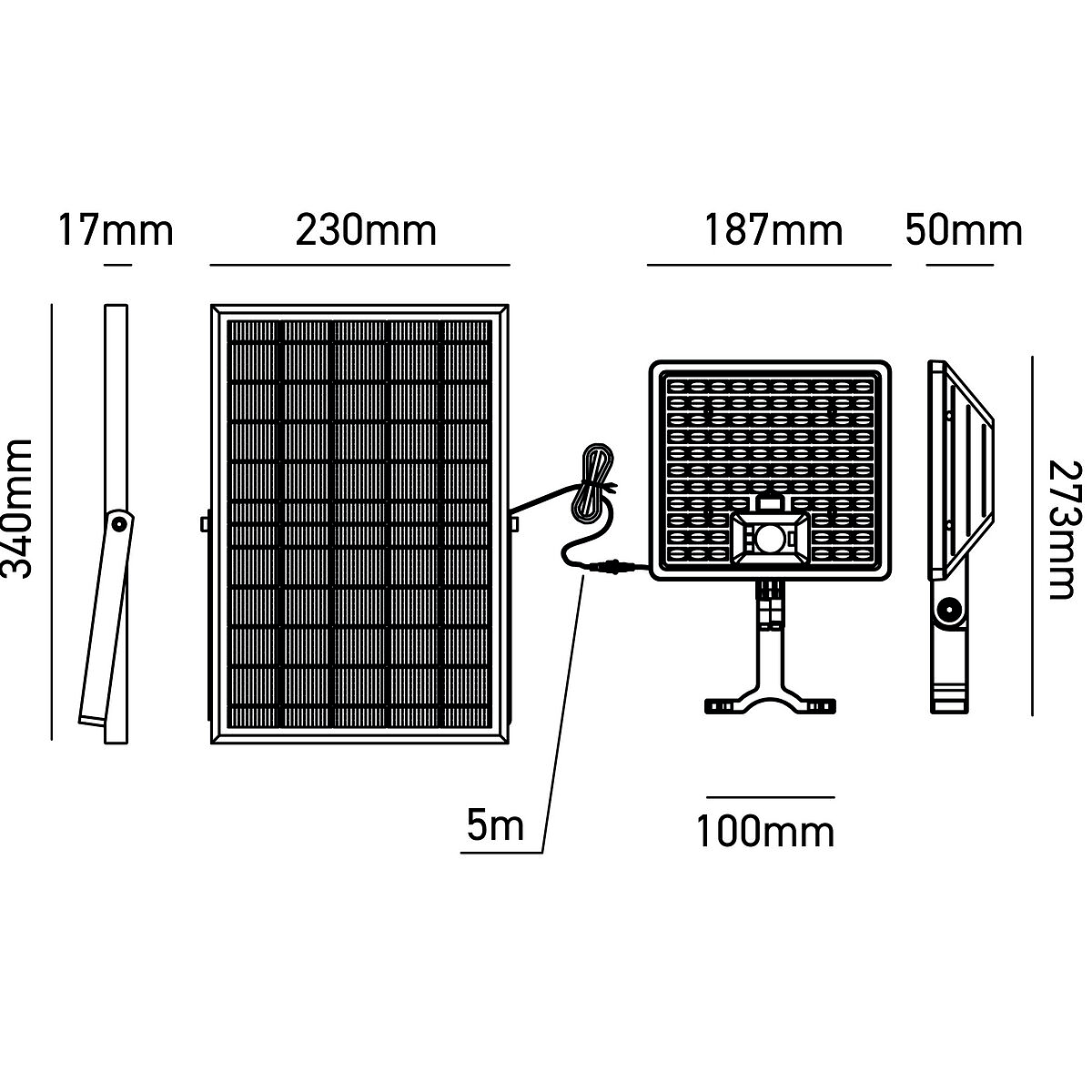 Proiettore led solare con pannello separato 30W-4800lm -3000-4000-6500K Bot lighting YUMA4800NK