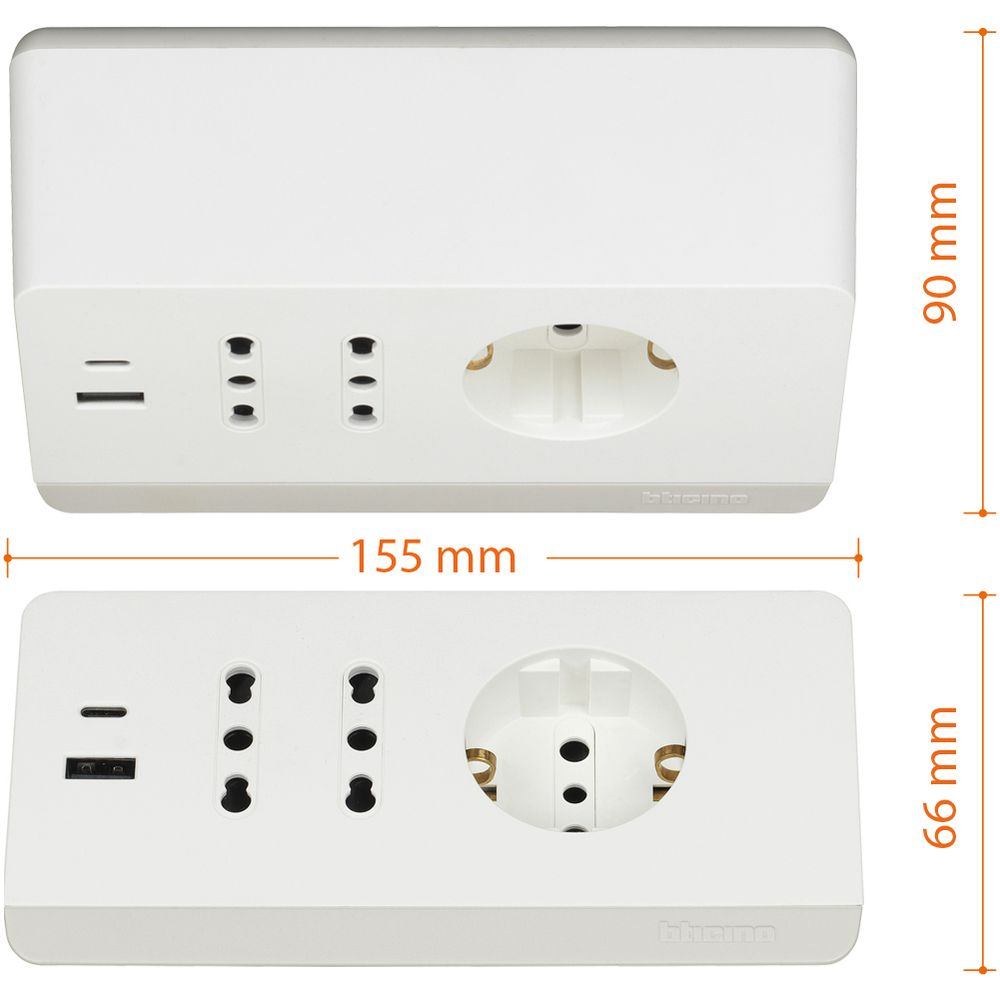 Bticino Multipresa da scrivania con 2 prese USB tipo A+C - bianca S3711DBU