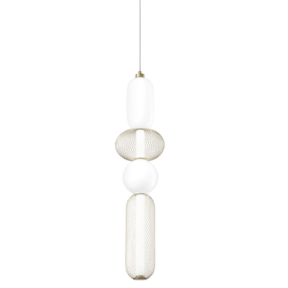 Lampadario a sospensione INKAS con 2 elementi in vetro soffiato e 2 diffusori in metallo oro CCT LED-INKAS-S4-ORO