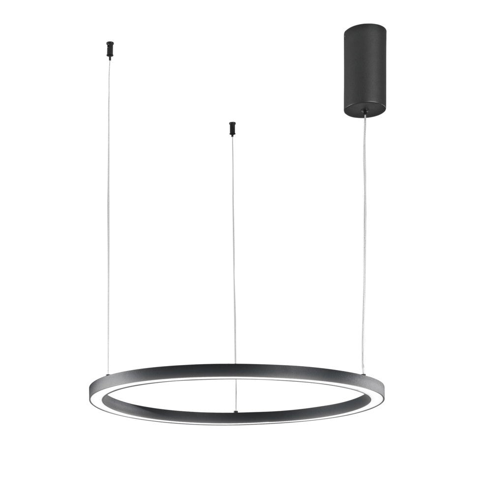 Sospensione LED HOOP in alluminio nera diffusore in acrilico e cavi regolabili CCT 60cm. LED-HOOP-S60-NER