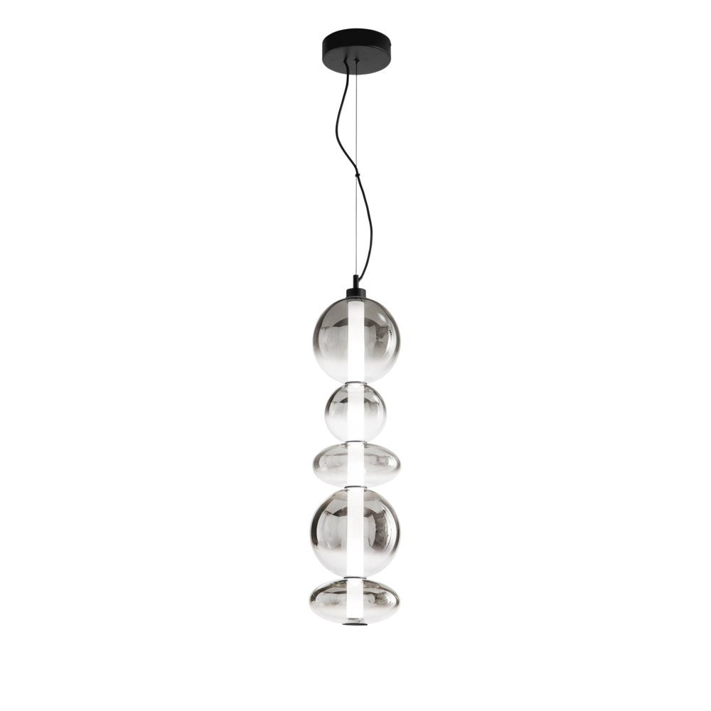 Sospensione LED KEMET in metallo nero con 5 vetri fumè 3000K (luce calda) LED-KEMET-S5