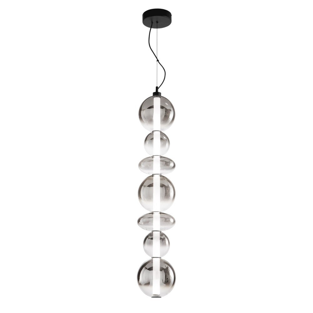 Sospensione LED KEMET in metallo nero con 7 vetri fumè 3000K (luce calda) LED-KEMET-S7
