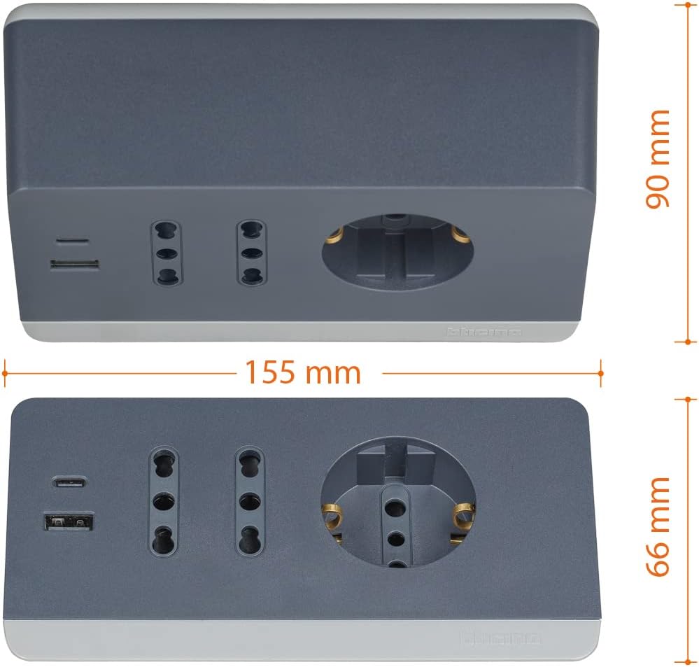 Multipresa da scrivania Bticino con 2 prese USB tipo A+C - bianca -nera S3711DBU - S3711GBU