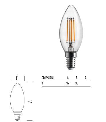 BOT LIGHTING lampadina oliva led E14 6,5W 806LM 2700K luce calda vetro trasparente WLD2006x2
