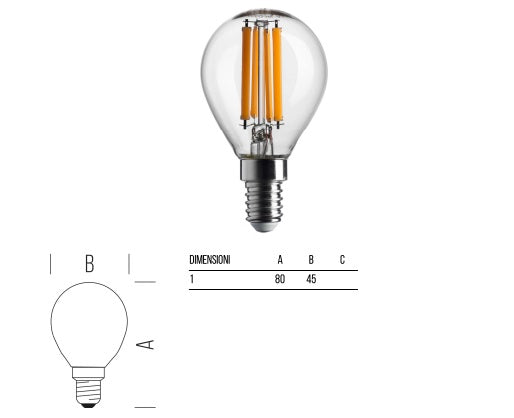BOT LIGHTING lampadina sfera led 7,0W 1055LM E14 2700K luce calda vetro trasparente WLD3007X2