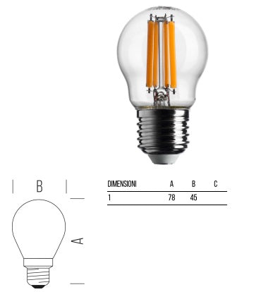 BOT LIGHTING lampadina sfera led 4,5W 470LM E27 2700K luce calda vetro trasparente WLD3104X2