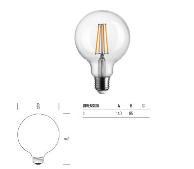 BOT LIGHTING lampadina globo led E27 8,5W 1055LM 2700K luce calda vetro trasparente WLD4210x2