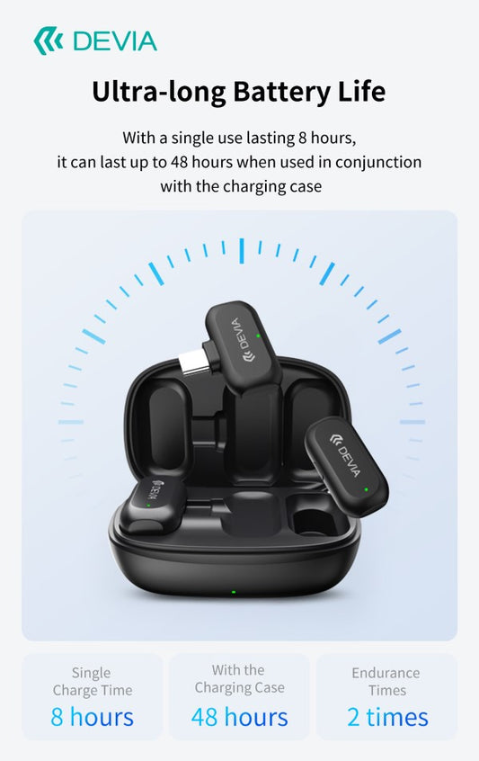 Doppio Microfono Wireless con Riduzione Rumore AI e Clip Magnetica connessione tipo-C e Lightning