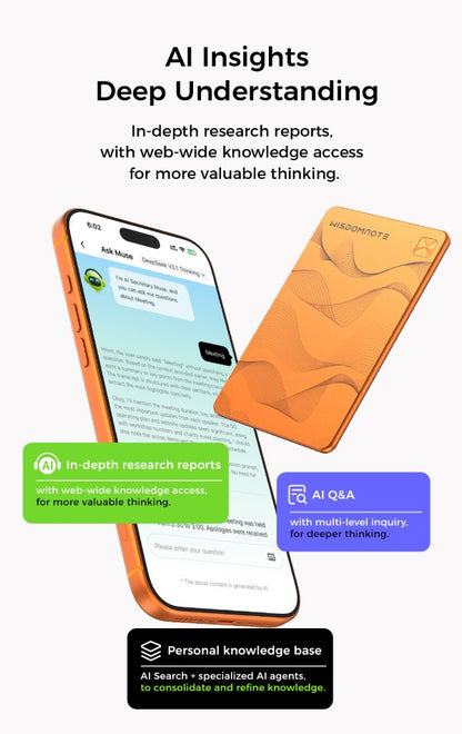 WISDOMUSE NOTE – Dispositivo AI per Registrazione, Traduzione Globale e Sintesi Intelligente Grigio-silver-arancione