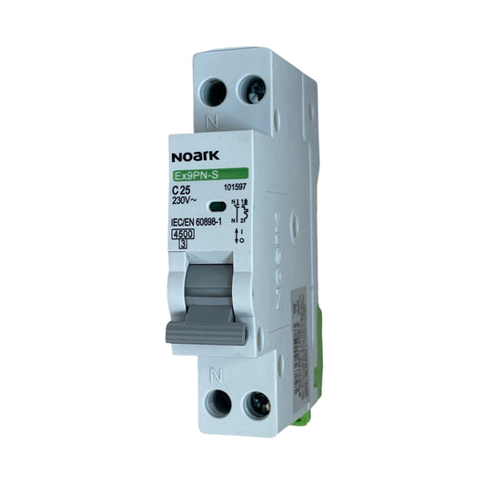interruttore magnetotermico 1P+N curva C -  25A  4,5kA - 230 Vac - 1 modulo Noark 101597