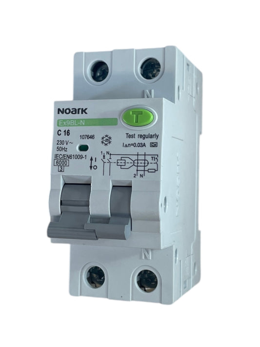 Noark Interruttore magnetotermico differenziale Ex9BL-N 1P+N C16A TIPO A 30mA 6K 107646