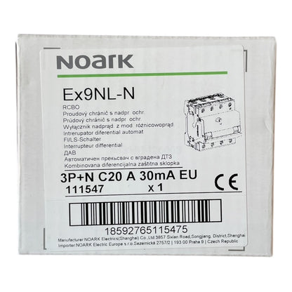 Noark Interruttore magnetotermico differenziale Ex9NL-N 3P+N C20 A 30mA TIPO A 30mA 6K 111547