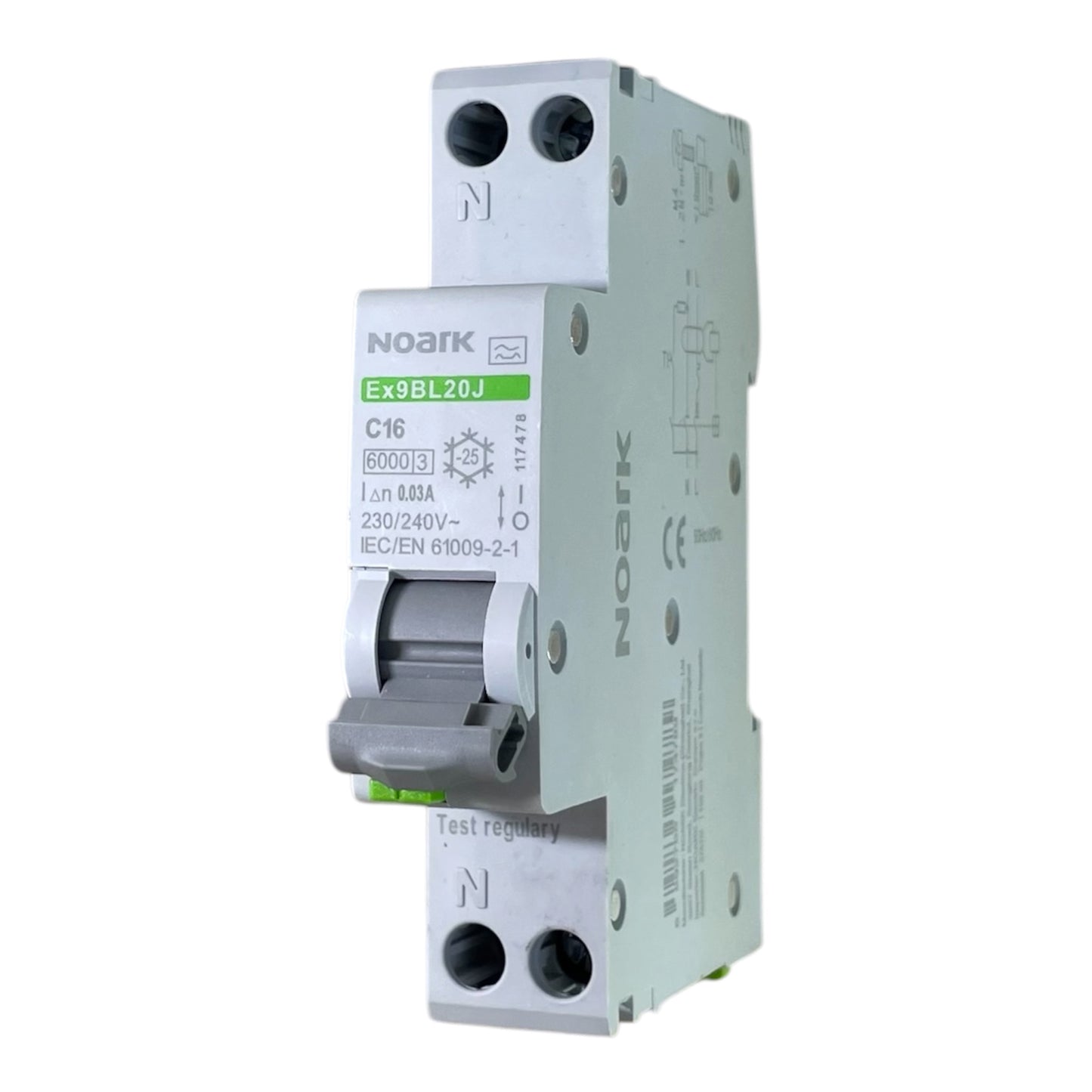 Noark Interruttore magnetotermico differenziale Ex9BL20J 1PN C16 30mA   TIPO A 30mA 6K 117478