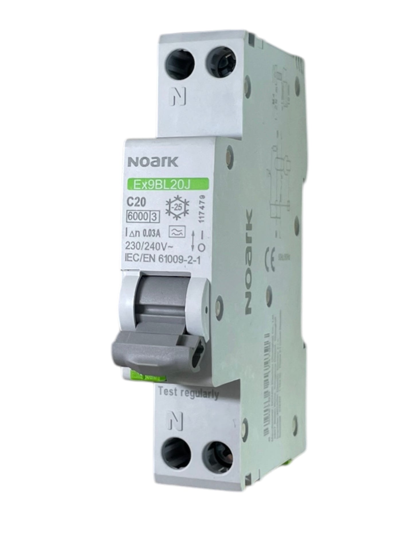 Noark Interruttore magnetotermico differenziale Ex9BL20J 1PN C20 30mA TIPO A 30mA 6K 117479