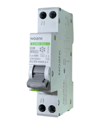 Noark Interruttore magnetotermico differenziale Ex9BL20J 1PN C20 30mA TIPO A 30mA 6K 117479