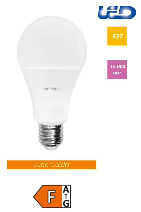 LAMPADINA LED GOCCIA IMPERIA OPALE A60 E27 19W 230V 3000K 15000H 212745