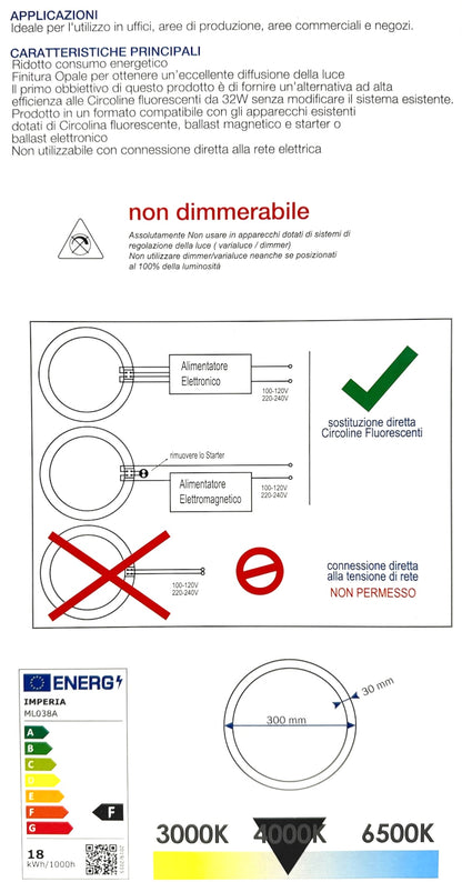 Imperia Circolina a led G10Q 18W 4000K LUCE NATURALE d.30 cm 207086