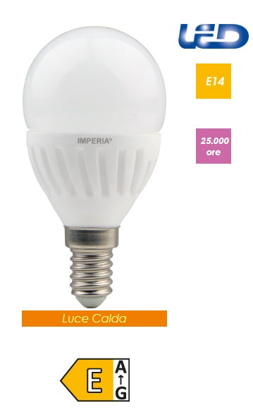 Imperia Lampadina LED miniglobo G60 E14 12W 1320lm 3000K 25KH opale ceramica 208557