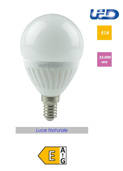 Imperia Lampadina LED miniglobo G60 E14 12W 1320lm 4000K 25KH opale ceramica 208564