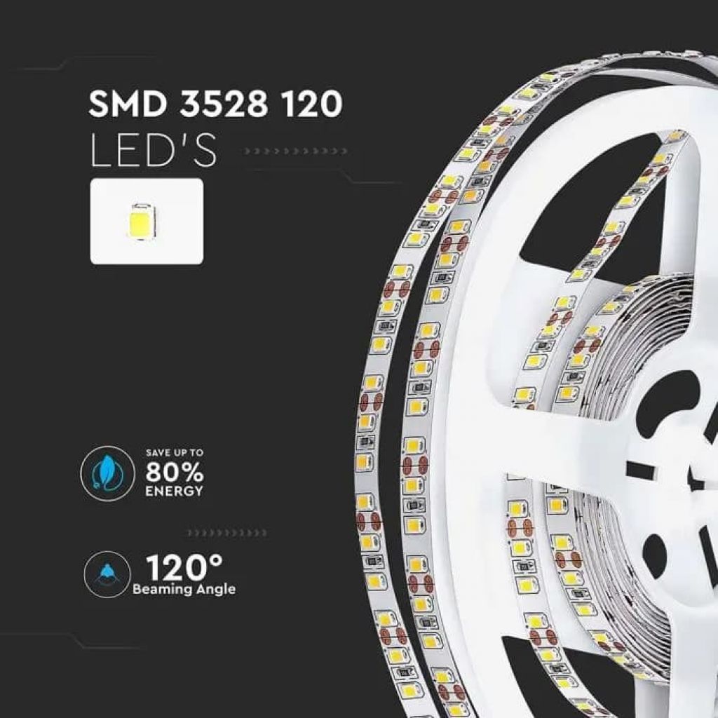 V-TAC Strip LED SMD3528 8W/m 5m 120 LED/m 12V 4000K IP20 8mm SKU 212042 VT-3528 120-IP20